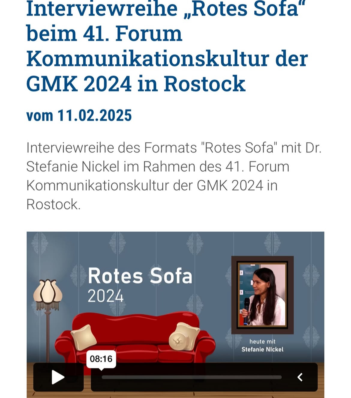 Beitrag im Rahmen der Interviewreihe „Rotes Sofa“